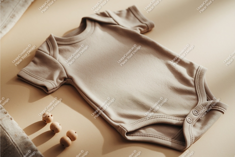 Beige baby bodysuit on surface mockup