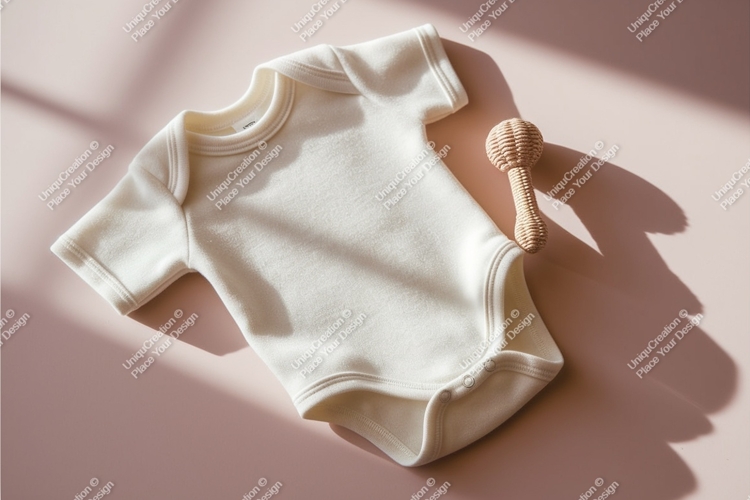 White baby bodysuit on pink surface mockup