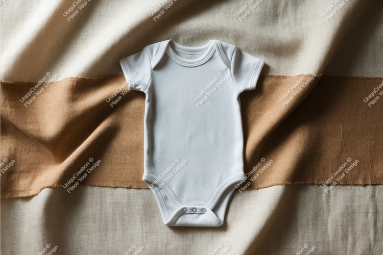 White baby bodysuit on striped fabric mockup