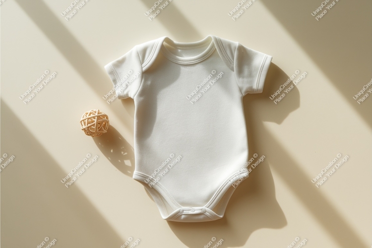 Baby onesie with toy and shadow mockup