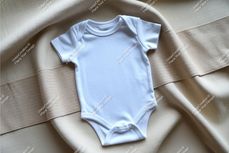 White baby bodysuit on fabric mockup