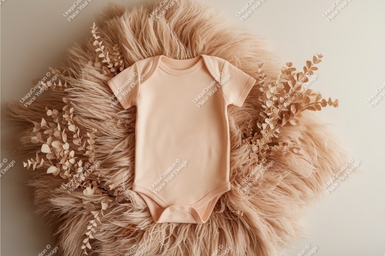 Beige baby bodysuit on fur mockup