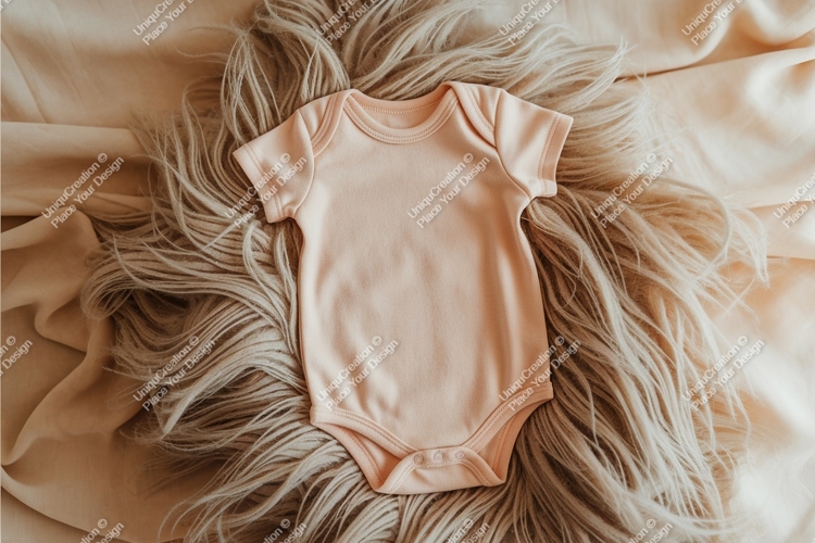 Pink baby onesie on fur blanket mockup