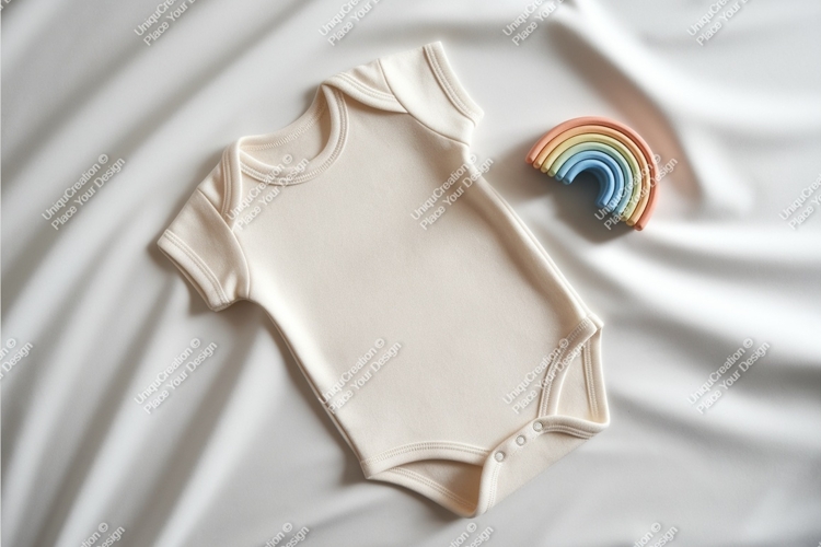 White baby bodysuit with rainbow mockup