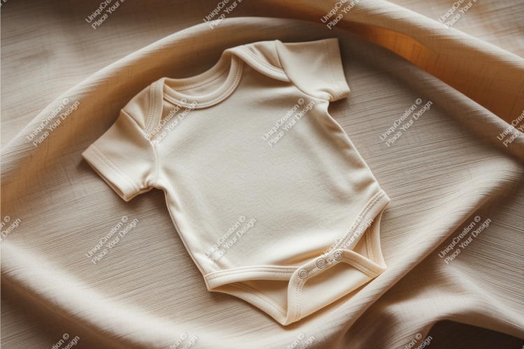 Beige baby bodysuit on fabric mockup
