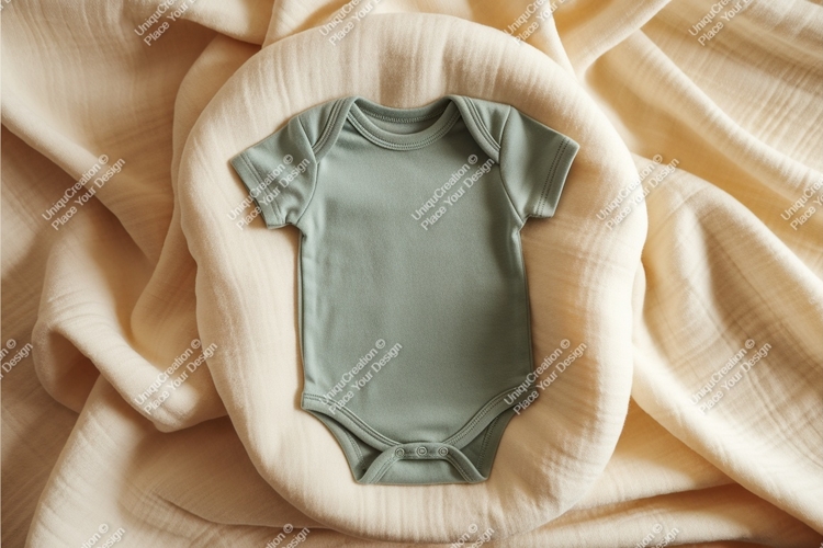 Mint baby onesie on soft blanket mockup
