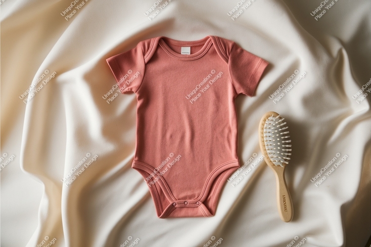 Baby onesie with brush on fabric mockup