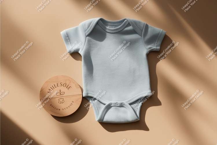 Baby onesie with brush on fabric mockup
