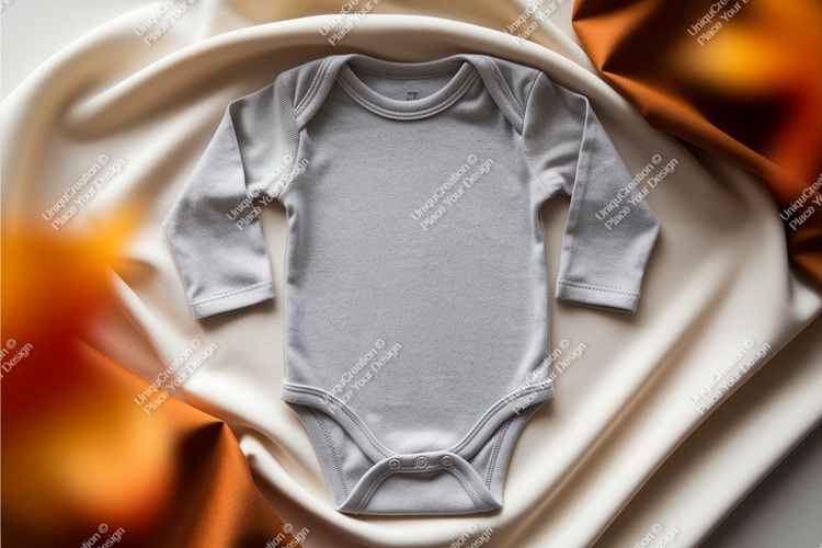 Gray baby bodysuit on soft fabric mockup