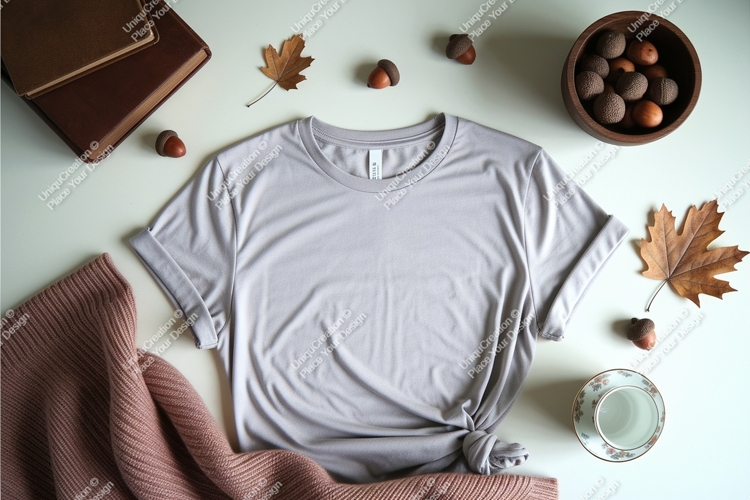 Gray tshirt with fall decor mockup