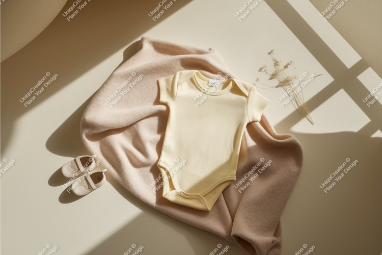Baby onesie with blanket and shoes mockup