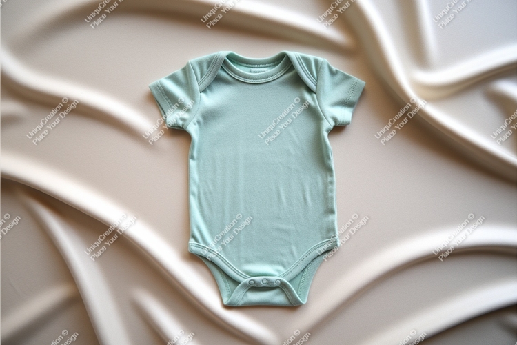 Mint baby bodysuit on silk mockup