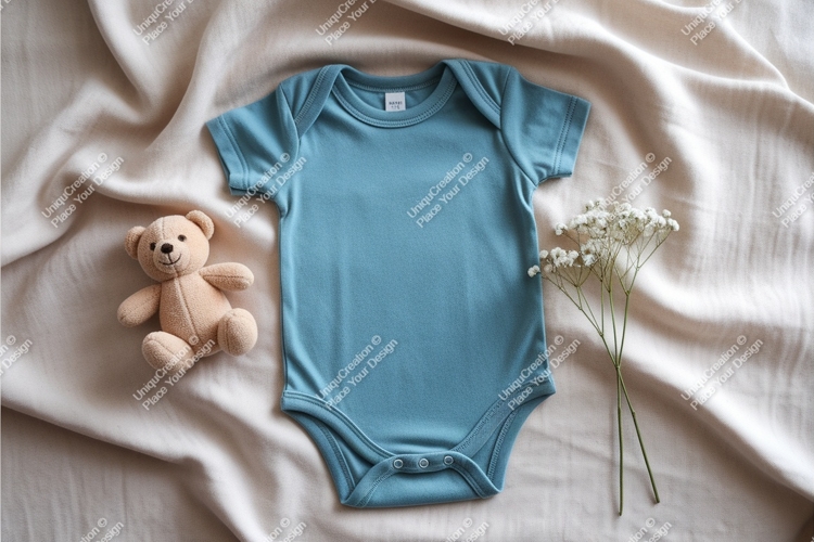 Baby bodysuit with a teddy bear mockup