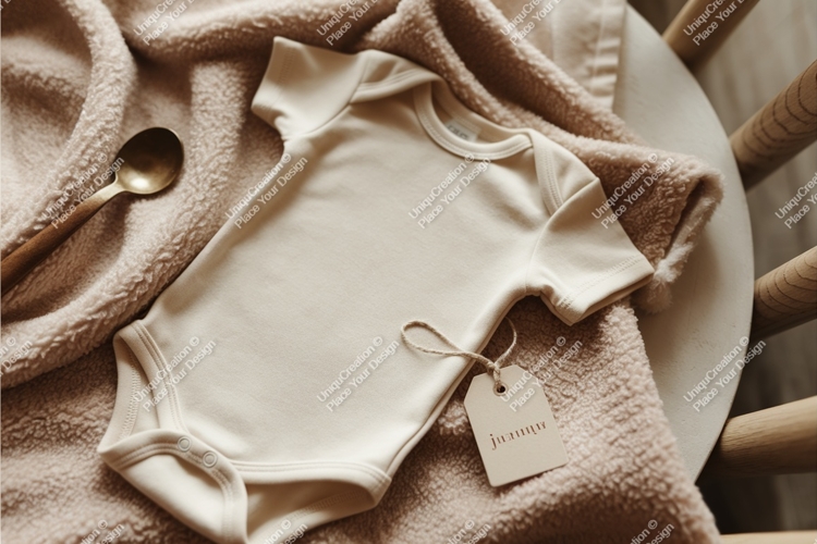 Baby bodysuit on a fluffy blanket mockup