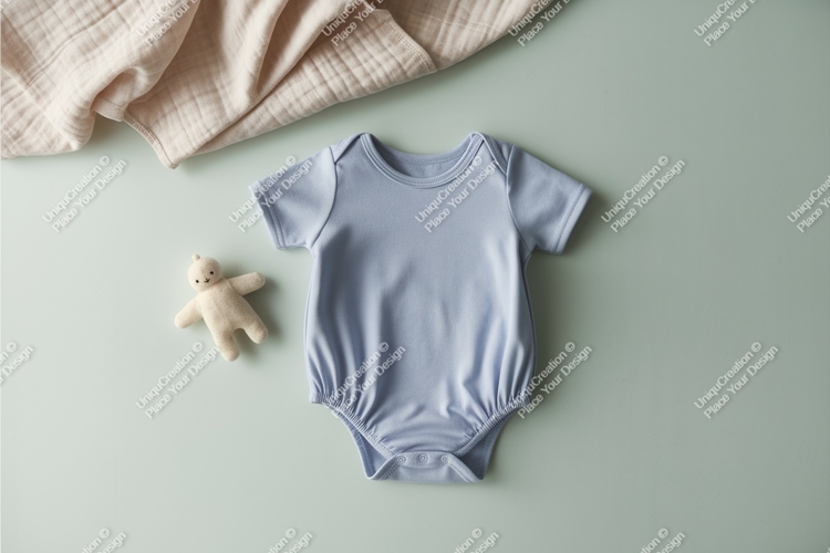 Blue baby bodysuit with teddy bear mockup