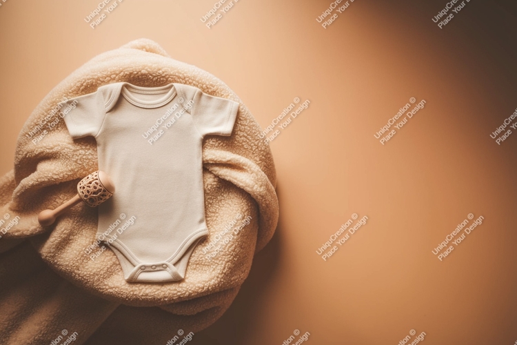 Beige baby bodysuit on soft blanket mockup