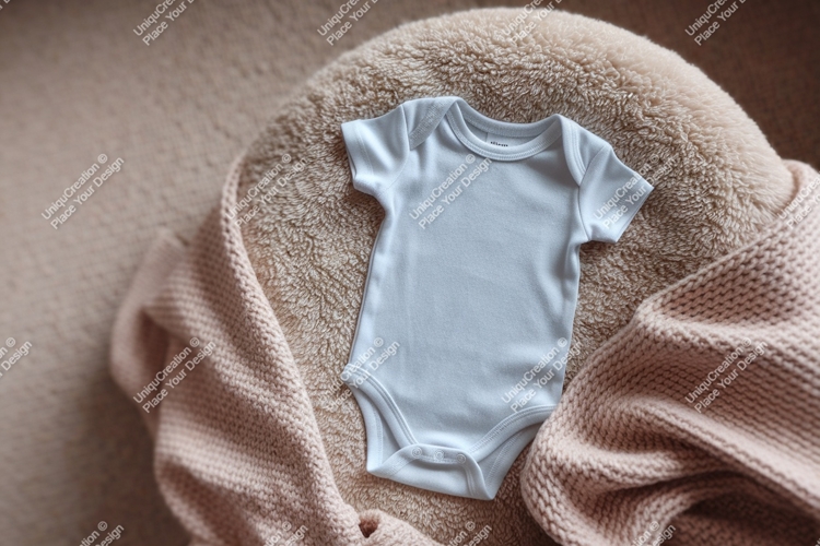 Baby bodysuit on a fluffy pillow mockup