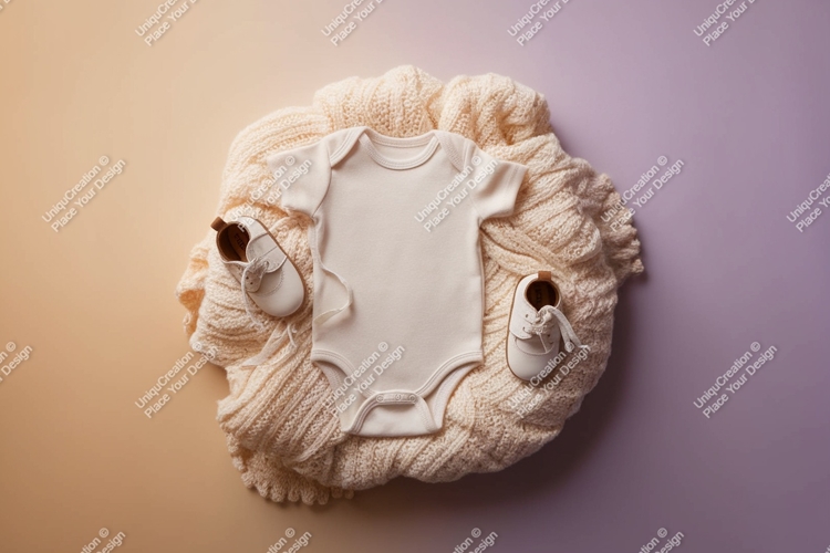 Baby onesie with shoes and blanket mockup mockup