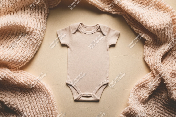 Baby bodysuit with a knitted scarf mockup