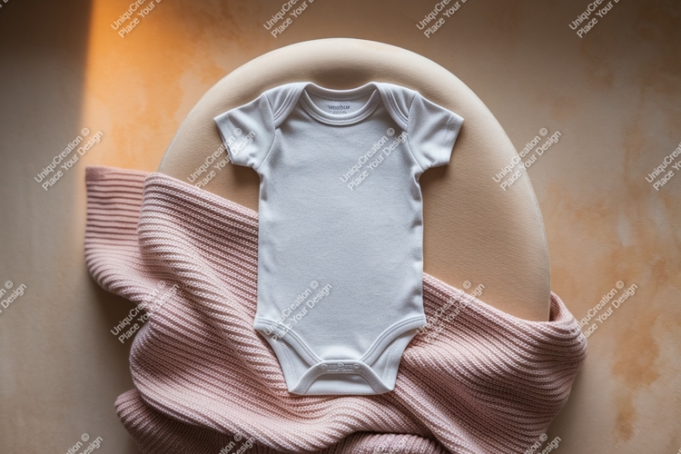 White baby bodysuit with a soft blanket mockup