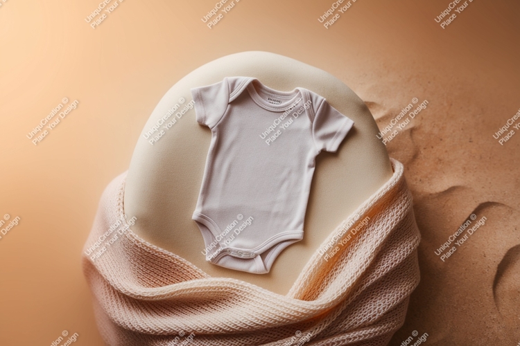 Baby onesie on a soft blanket mockup