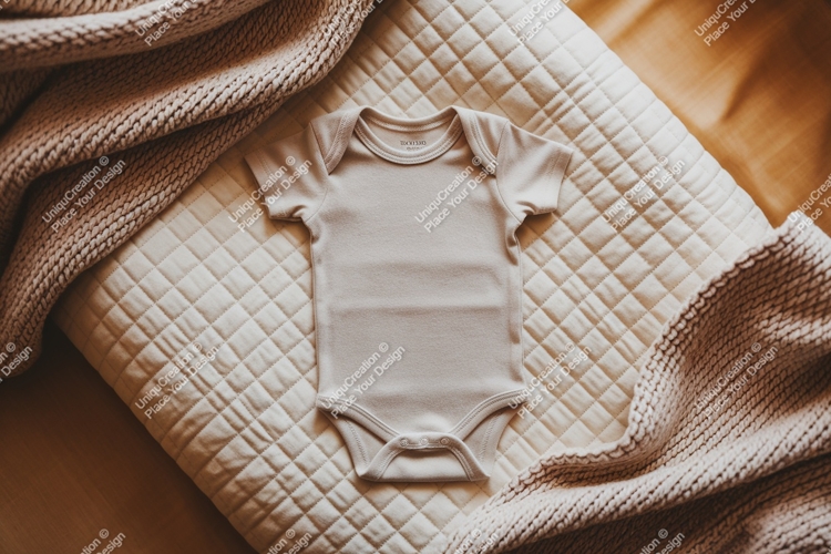 Baby onesie on a quilted blanket mockup