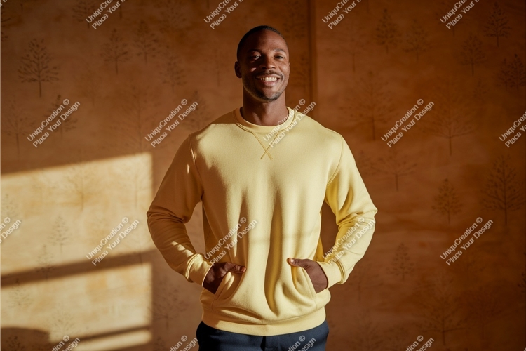 Man wearing yellow sweatshirt mockup clothing