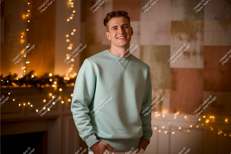 Man wearing light blue sweatshirt casual