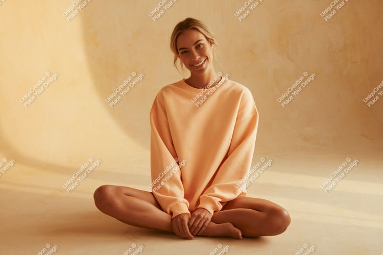 Woman wearing peach sweatshirt clothing fashion