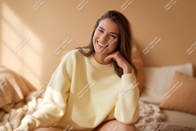 Young woman wearing yellow sweater casual comfortable