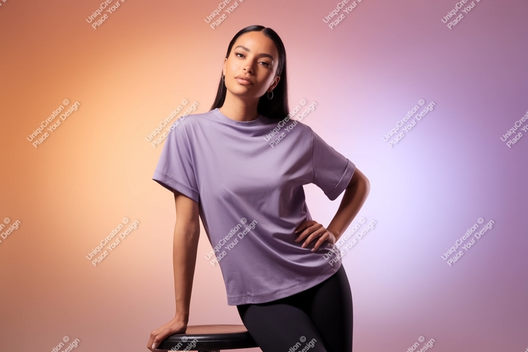 Woman wearing purple t-shirt mockup fashion