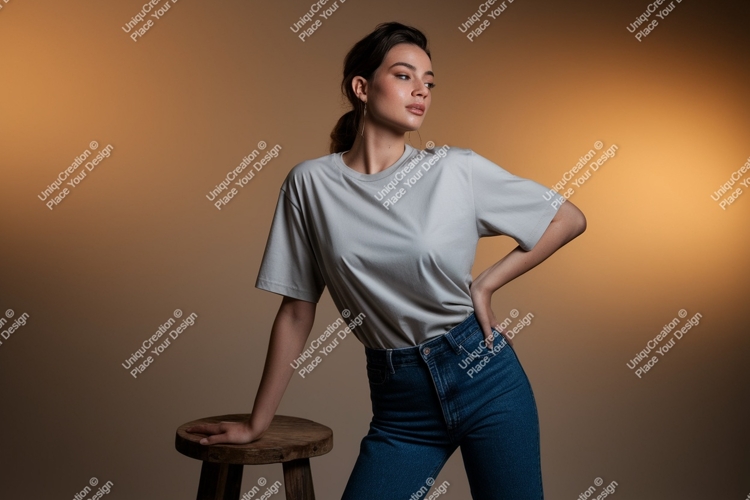 Woman wearing dark t shirt and white pants t-shirt