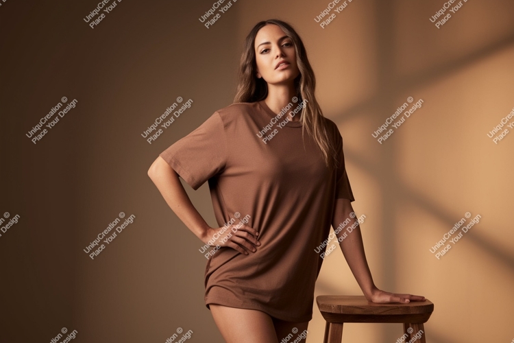 Woman brown t shirt mockup image