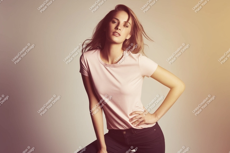 Woman wearing pink t-shirt and black pants image