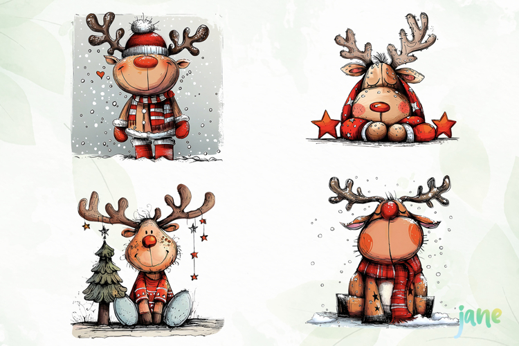 Quirky Funny Christmas Reindeer Clipart