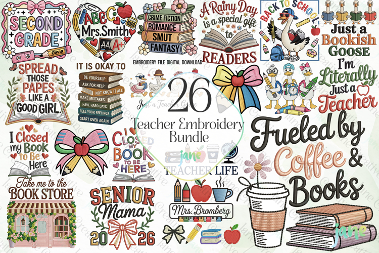 Teacher Embroidery Bundle Sublimation