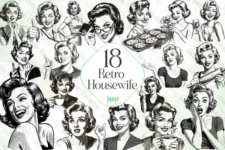 Retro Housewife Sublimation Clipart example image 1