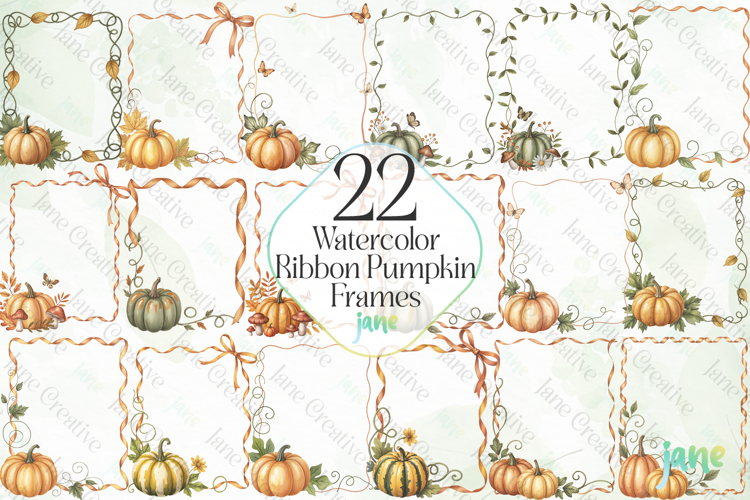 Watercolor Ribbon Pumpkin Frames Bundle