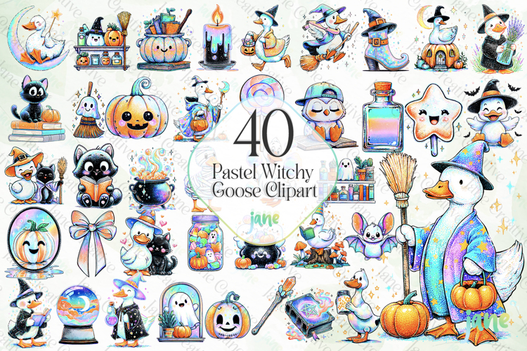 Pastel Witchy Goose Clipart Sublimation