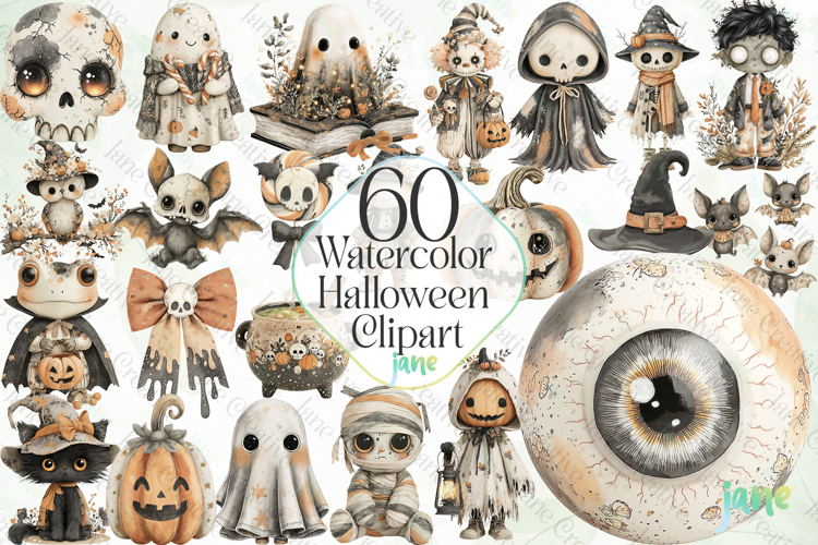 Watercolor Halloween Clipart Sublimation