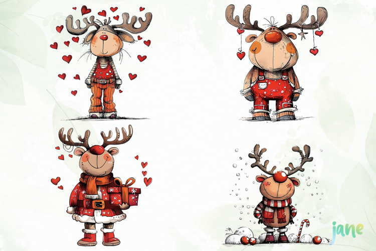 Quirky Funny Christmas Reindeer Clipart