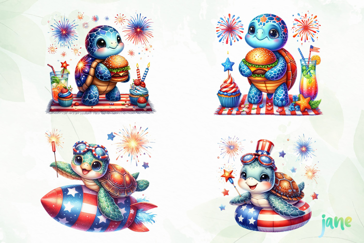 Sea Turtle 4th of July Clipart