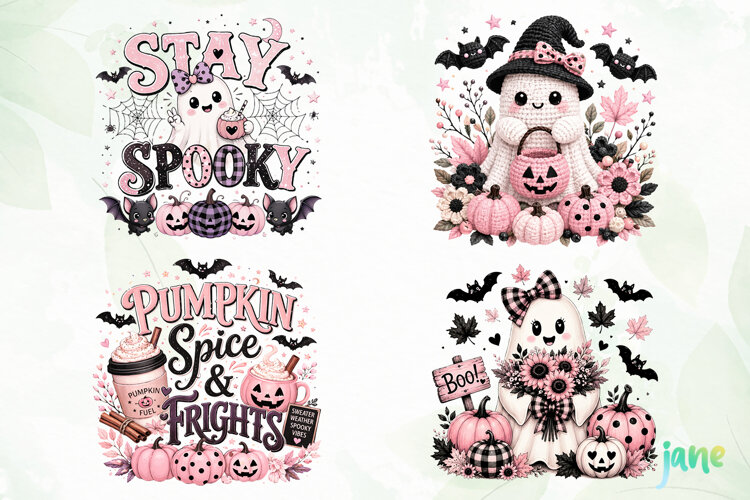 Cute Black Pink Halloween PNG example image 1