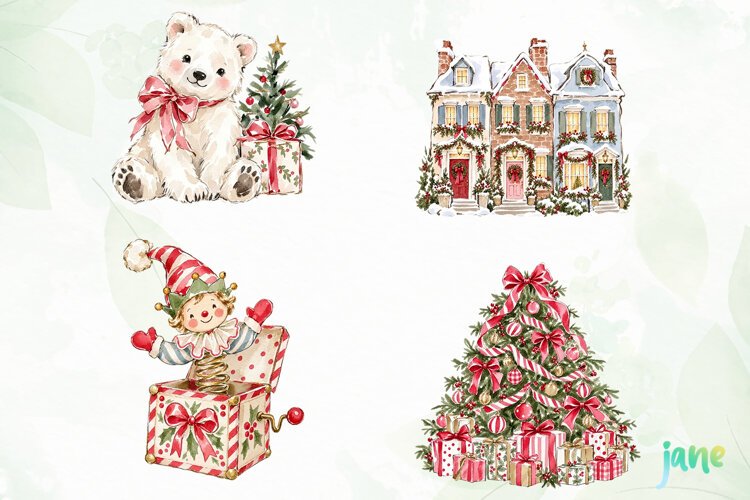 Cozy Christmas Watercolor Clipart example image 1