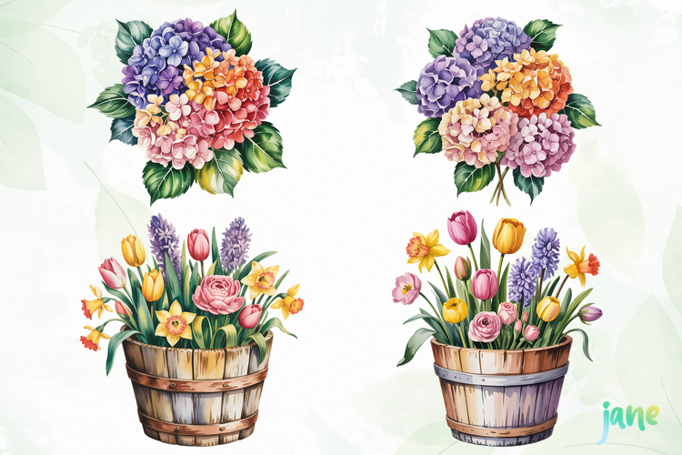 Watercolor Spring Flowers Clipart