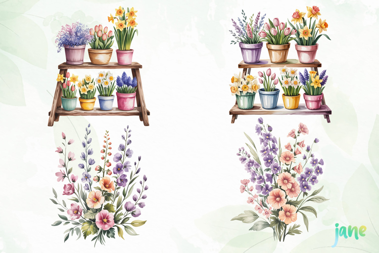 Watercolor Spring Flowers Clipart