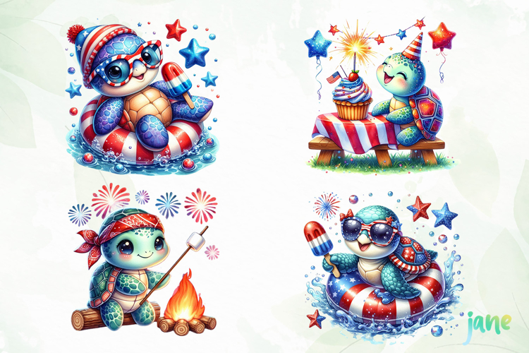 Sea Turtle 4th of July Clipart