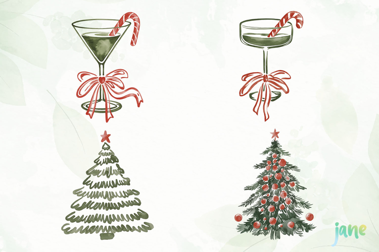 Watercolor Vintage Christmas Clipart
