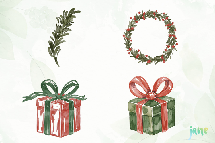 Watercolor Vintage Christmas Clipart