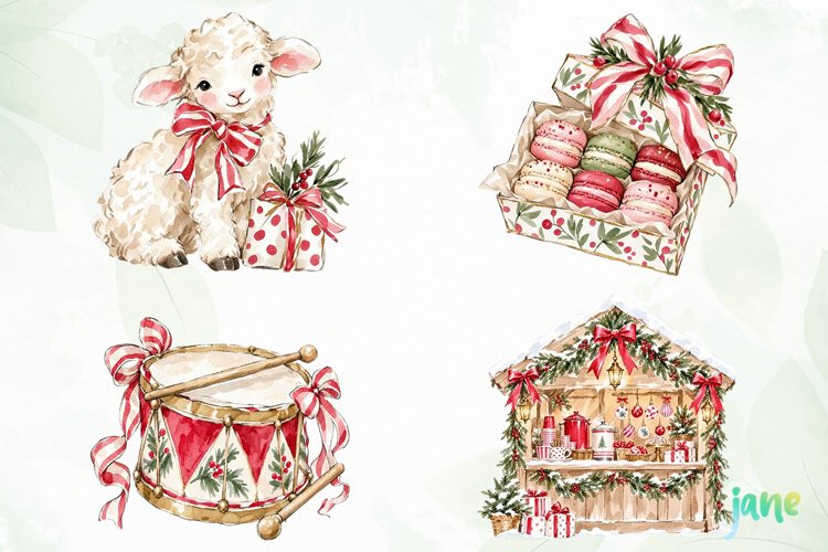 Cozy Christmas Watercolor Clipart example image 1